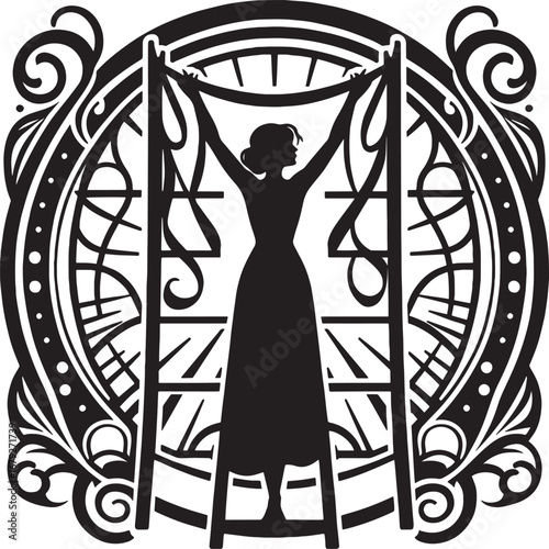 Relaxed Man Silhouette Within Ornate Circular Frame: Artistic Vector Illustration Design