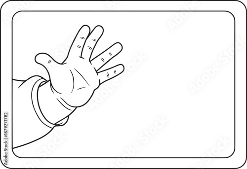 Outstretched hand silhouette in a rectangular frame, offering an