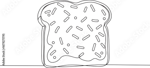Continuous line drawing of toast with spread and sprinkles, brea