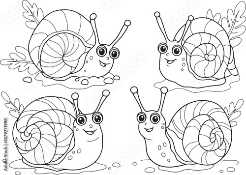 Cheerful Snail Cartoon Collection for Coloring Pages and Childre