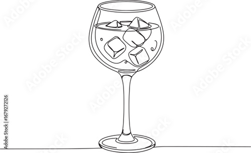 Elegant single continuous line drawing of Kir Royale cocktail wi