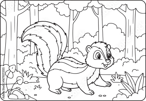 Charming Skunk in Forest Outlines for Coloring Book Adventures a