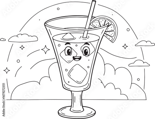 Cheerful cocktail illustration with rainbow backdrop for summer