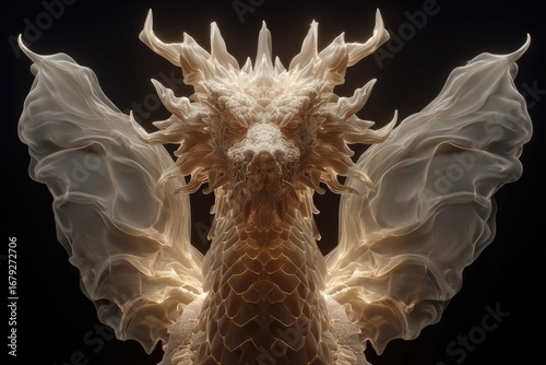 Cream-toned dragon, regal and ethereal