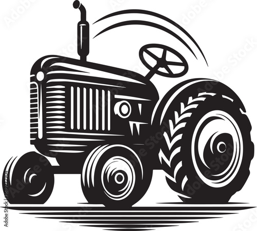 Classic Black and White Tractor Illustration Suitable for Agricultural and Farming Projects