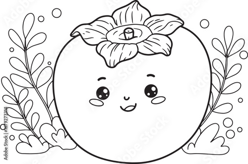 Adorable Smiling Fruit Coloring Page with Floral Accents for Cre