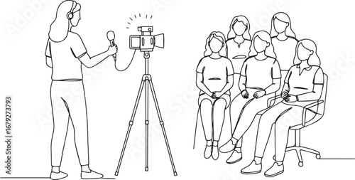 Behind the Scenes: Woman Recording a Panel Discussion with a Cam