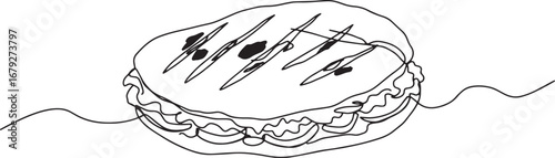 Single Line Illustration of Delicious Arepa with Filling and Gri