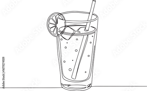 Minimalist line art illustration of refreshing citrus drink with