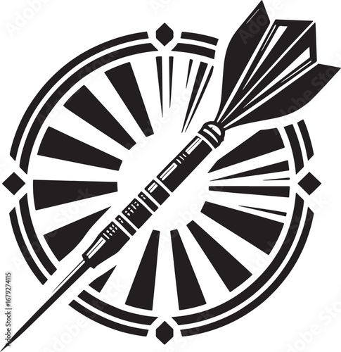 Illustration of a Dart Hitting the Bullseye in a Classic Dartboard Design
