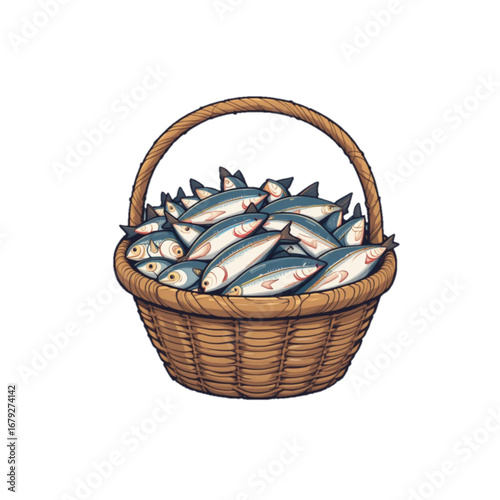 Vector illustration of sea fish in a basket 