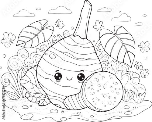 Delightful taro coloring page with whimsical leaves and playful