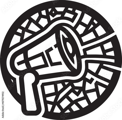 Vector Illustration of a Megaphone Inside a Circular Geometric Pattern Design Announcement