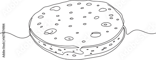 Minimalist outline illustration showcasing a flatbread, highligh