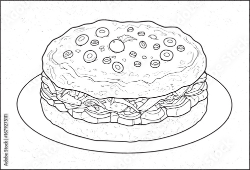 Exquisite monochrome sandwich drawing with an abstract backgroun