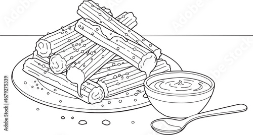 Elegant monochrome illustration showcasing crispy spanish churro