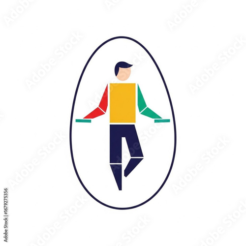 Colorful Geometric Skipping Rope – Abstract Vector Illustration of Man Jumping Rope in Oval Frame, Fitness Concept