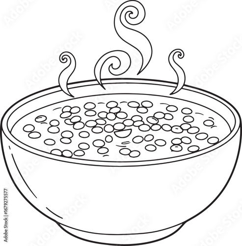 Illustration of steamy lentil soup in a bowl, perfect for culina