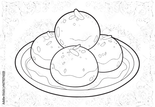 Delightful Gulab Jamun Dessert Illustration for Coloring Book En
