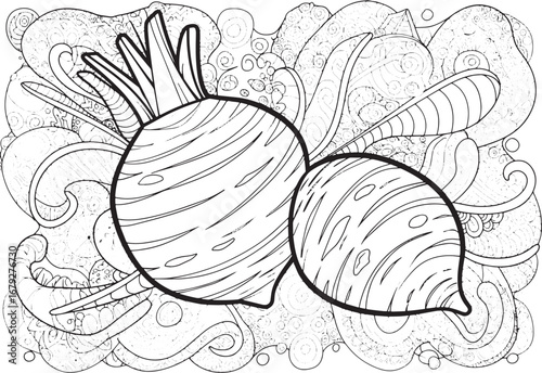 Whimsical yam illustration with intricate patterns for coloring