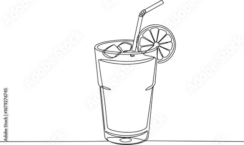 Minimalist line drawing of refreshing citrus beverage, a stylish