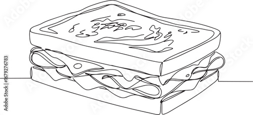 Minimalist Line Drawing of a Delicious Sandwich with a Simple Wh
