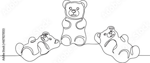 Whimsical Gummy Bears: A Continuous Line Drawing of Sweet Confec