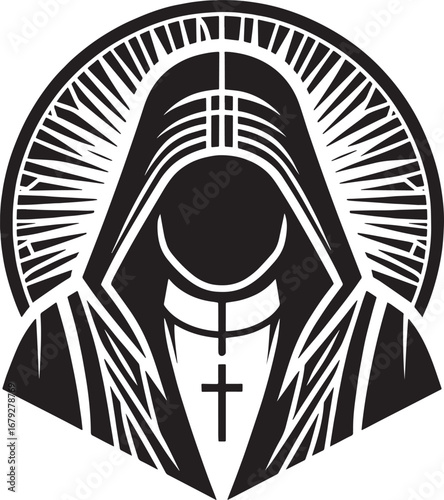 Monochrome Illustration of a Priest with a Cross, Religious Symbol, Vector Art, Minimalist Design
