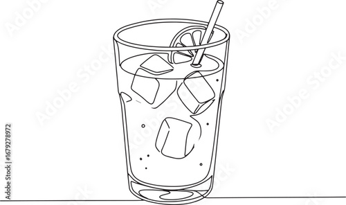 Minimalist illustration of an iced drink with citrus and straw f