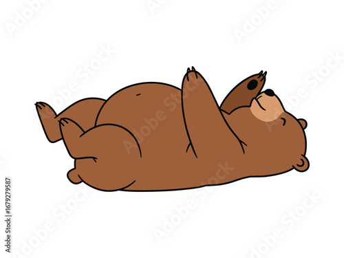 Cartoon bear relaxing on its back in a playful pose