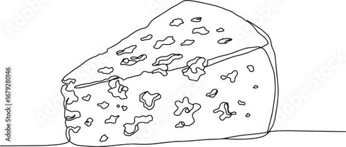Minimalist line drawing of a wedge of blue cheese on white backg