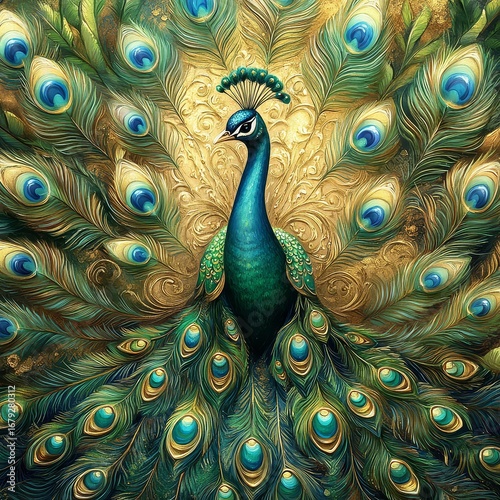 Vibrant peacock with colorful feathers