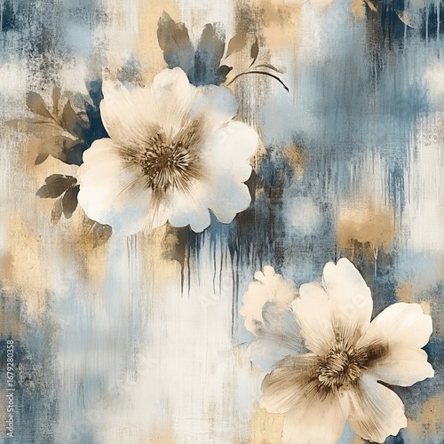 Elegant floral design in soft blue and beige tones