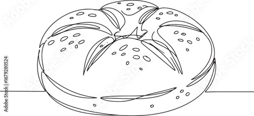 Minimalist bialy illustration in single continuous line drawing
