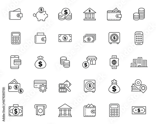 Personal Finance Icon Set in Thin Black Line Style
