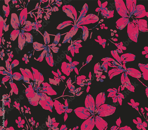 Big flowers pattern, upscale floral pattern. graphical textures floral, trendy colors pattern , flowers background with leaves. vector illustration