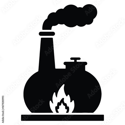 Industrial Furnace with Smoke and Flames Icon Illustration Clean Energy Concept Industrial Design