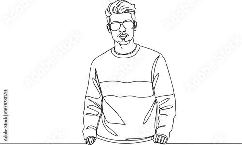 Minimalist line art portrait of a stylish man with sunglasses an