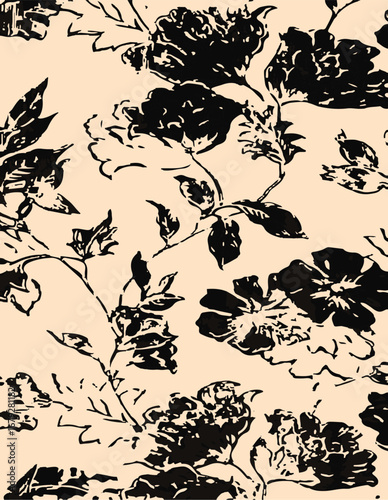 Big flowers pattern, upscale floral pattern. graphical textures floral, trendy colors pattern , flowers background with leaves. vector illustration