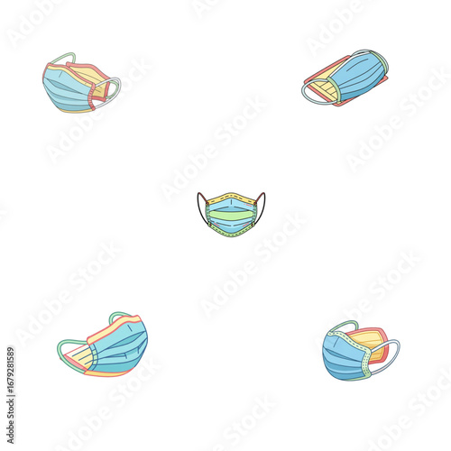 Protective face mask collage, medical masks for infection prevention.