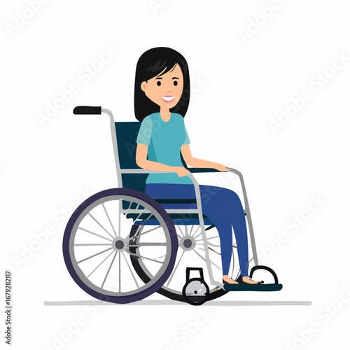 A smiling young woman in a wheelchair isolated on a white background. Concept of disability, accessibility, and a positive lifestyle