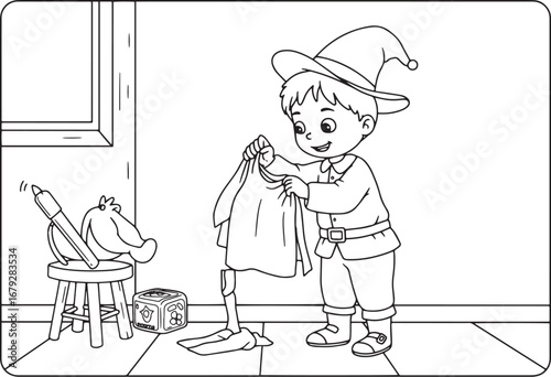 Adorable child playing dress up with a whimsical hat and playful