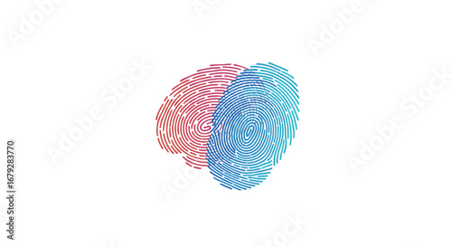 Unique red and blue fingerprints merging for identity, security and innovation with clean modern design