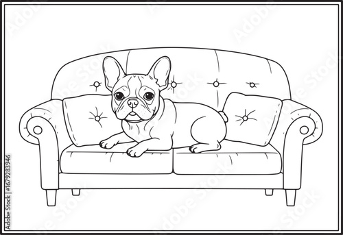 Line Art Illustration of a French Bulldog Resting Comfortably on