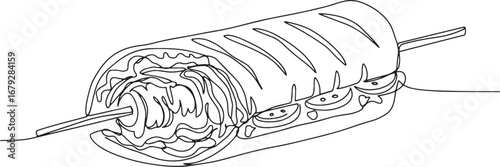 Monochrome Doner Kebab Outline, Minimalist Culinary Representati