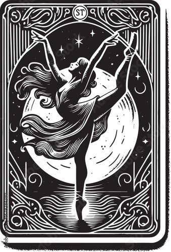 Elegant Silhouette of a Ballerina Performing a Graceful Dance in a Black and White Illustration