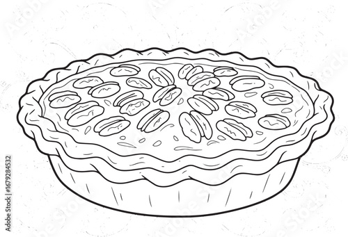Hand Drawn American Pecan Pie Vector Illustration for Coloring B