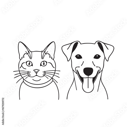 Cute line drawing of a cat and dog face duo for pet lovers