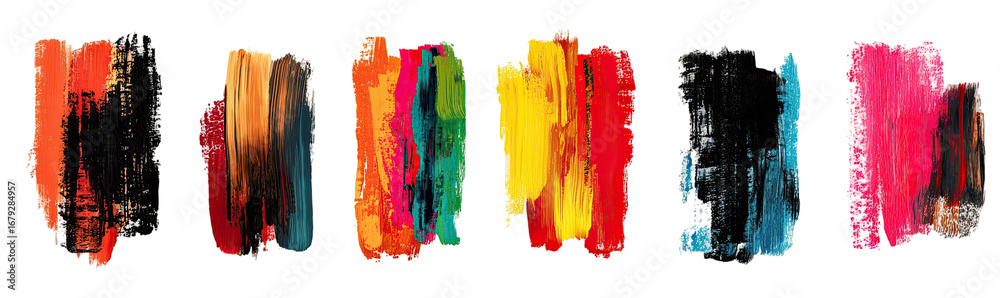 Fototapeta premium Abstract colorful brushstrokes arranged in a horizontal row