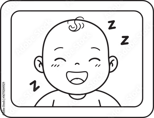 Charming illustration of a sleeping baby in a frame radiating pu